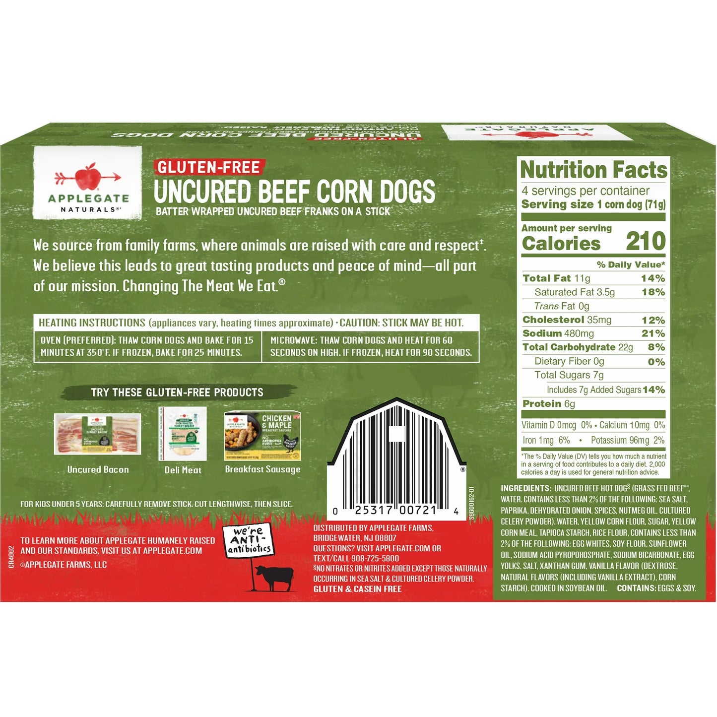 Applegate Natural Gluten-Free Uncured Beef Corn Dogs, 4 Count