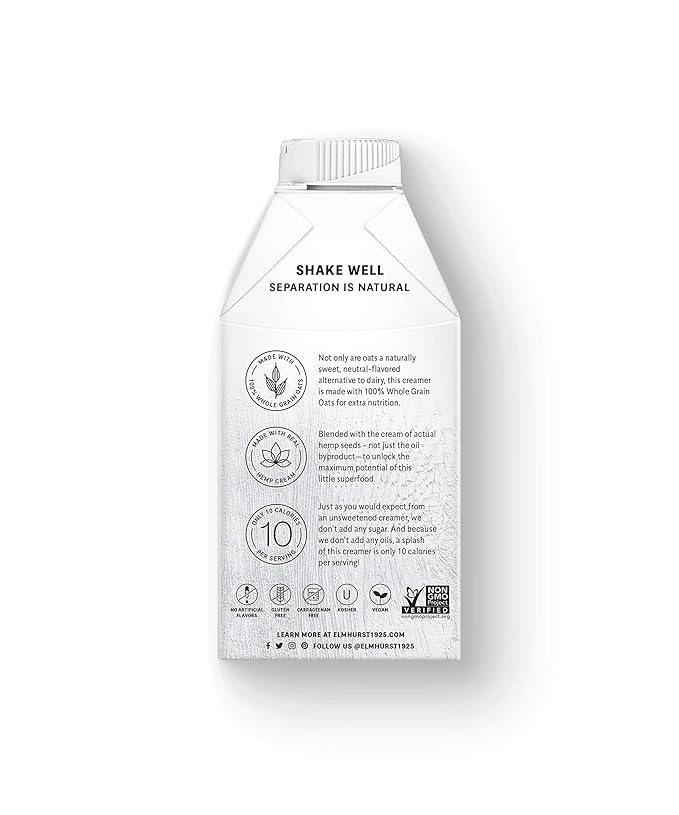 Elmhurst Unsweetened Oat Creamer, Plant-Based, Vegan, 16 oz