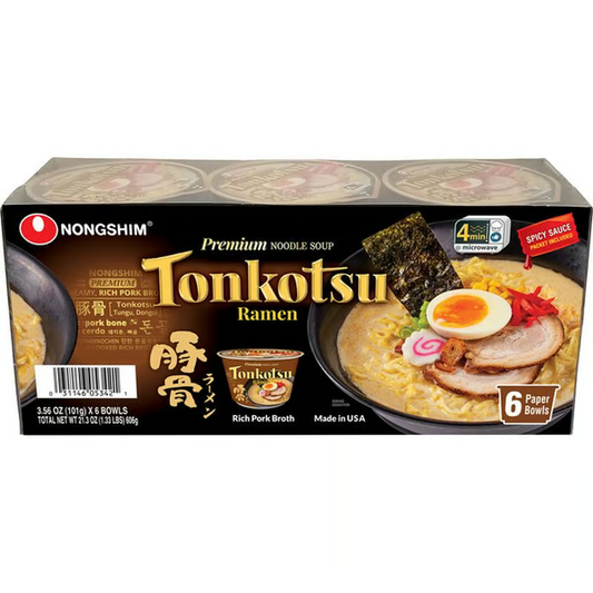 Nongshim Tonkotsu Ramen Premium Noodle Soup Rich Pork Broth 6ct, 3.56 oz