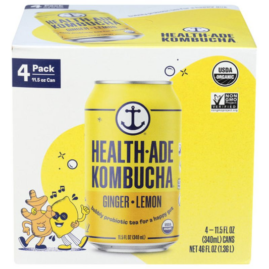 HEALTH-AID Kombucha Ginger/Lemon 4 pk 11.5 oz can