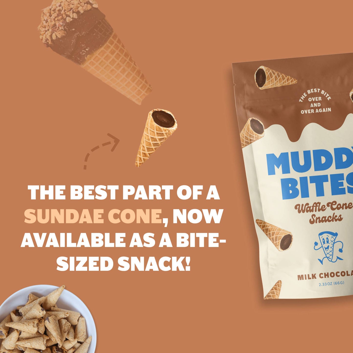 Muddy Bites Milk Chocolate Bite-Sized Waffle Cones Snacks, 2.33 oz