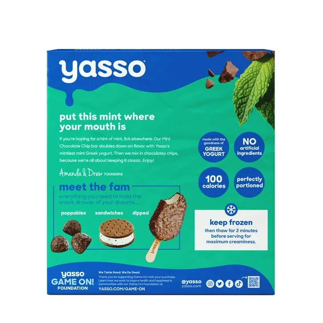 Yasso Frozen Greek Yogurt Mint Chocolate Chip Bars, 4 Count