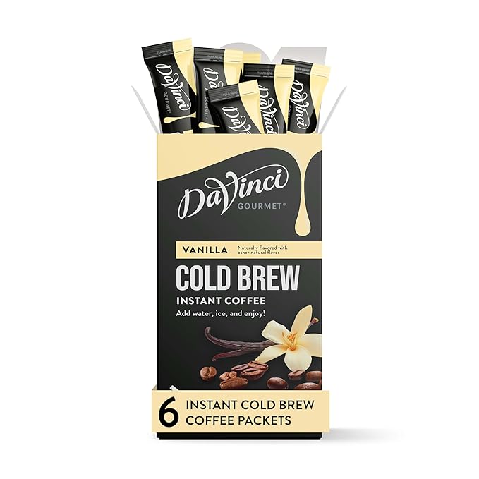 DaVinci Gourmet Vanilla Cold Brew Stick Pack, Instant Coffee Powder, 6 Count
