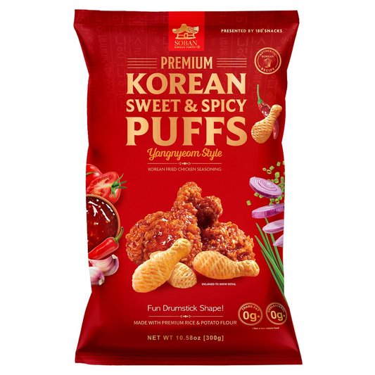 180 Snacks Premium Korean Sweet and Spicy Puffs, 10.58 oz