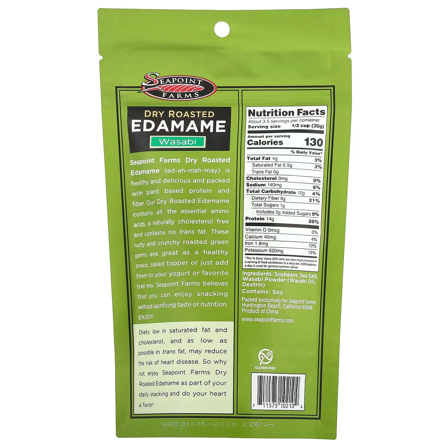 Seapoint Farms Dry Roasted Edamame Wasabi, 3.5 oz