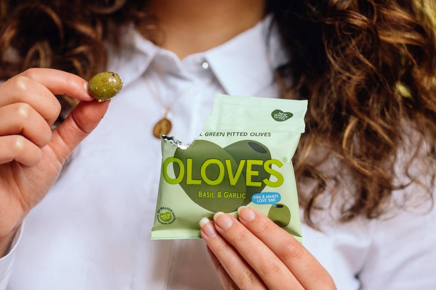 Oloves Basil & Garlic Pitted Green Olives, 1.1 oz