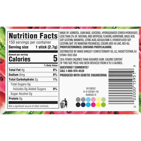 Extra Sugar Free Chewing Gum, Sweet Watermelon, Slim Pack, 15 Sticks, 10 ct