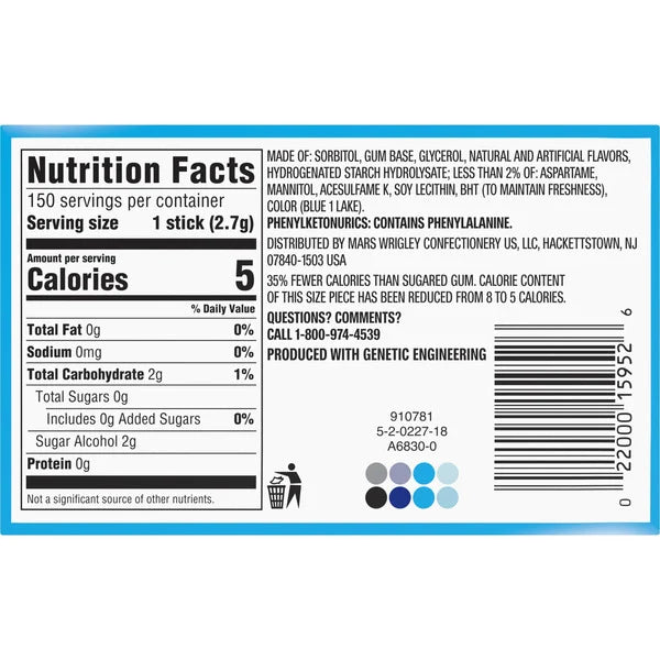 Extra Sugar Free Chewing Gum, Peppermint, Slim Pack, 15 Sticks, 10 ct