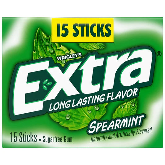 Extra Sugar Free Chewing Gum, Spearmint, 15 Sticks, 10 ct
