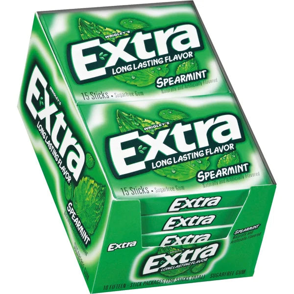 Extra Sugar Free Chewing Gum, Spearmint, 15 Sticks, 10 ct