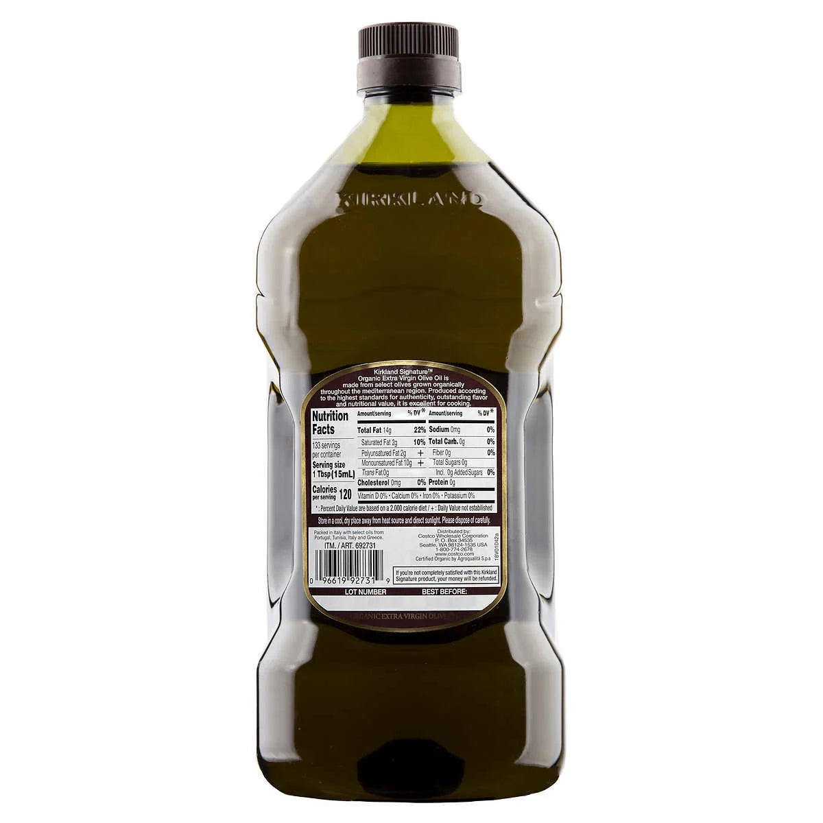 Kirkland Organic Extra Virgin Olive Oil, 2 L