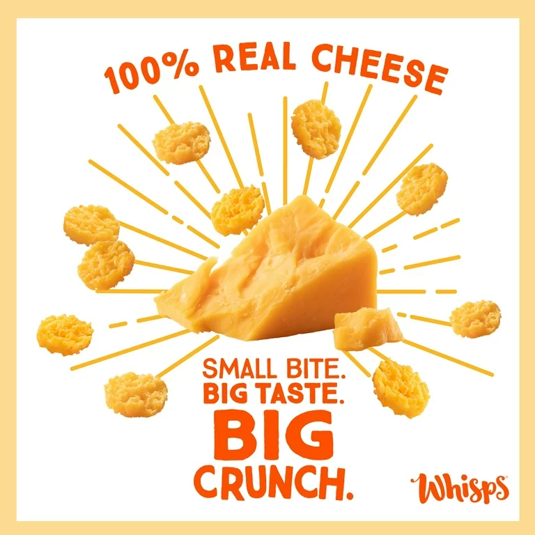 Whisps Cheddar Baked Cheese Bites, 100% Real Cheese Snack, Family Size, 3.75 oz