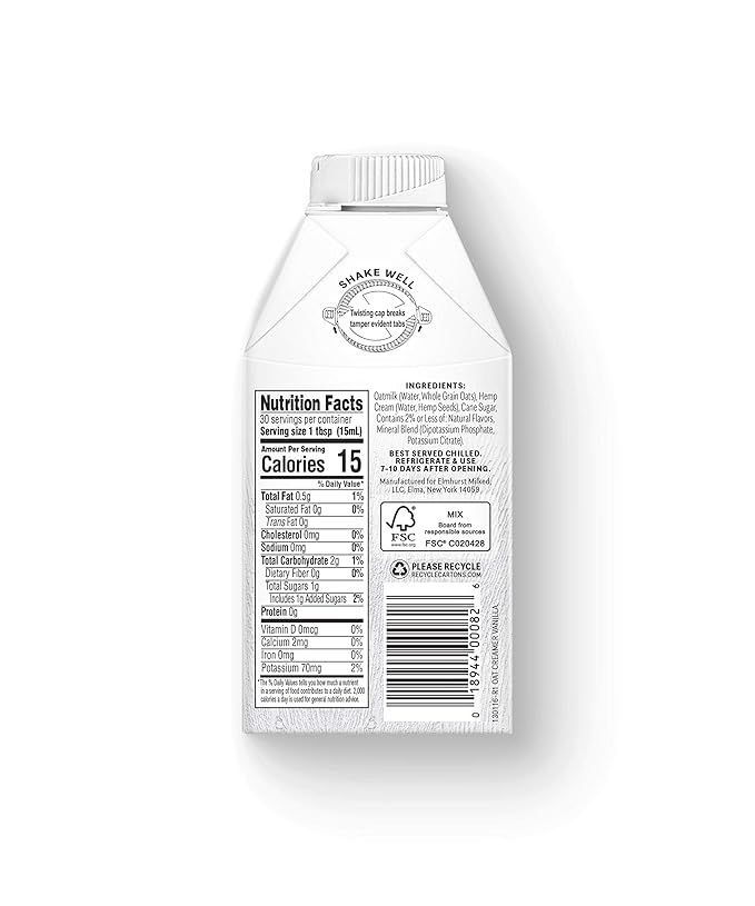 Elmhurst French Vanilla Oat Creamer, Plant-Based, Vegan, 16 oz