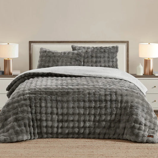 FRYE 3-piece Faux Fur Comforter Set Gray King Size