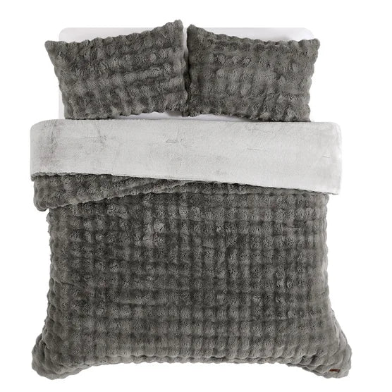 FRYE 3-piece Faux Fur Comforter Set Gray King Size