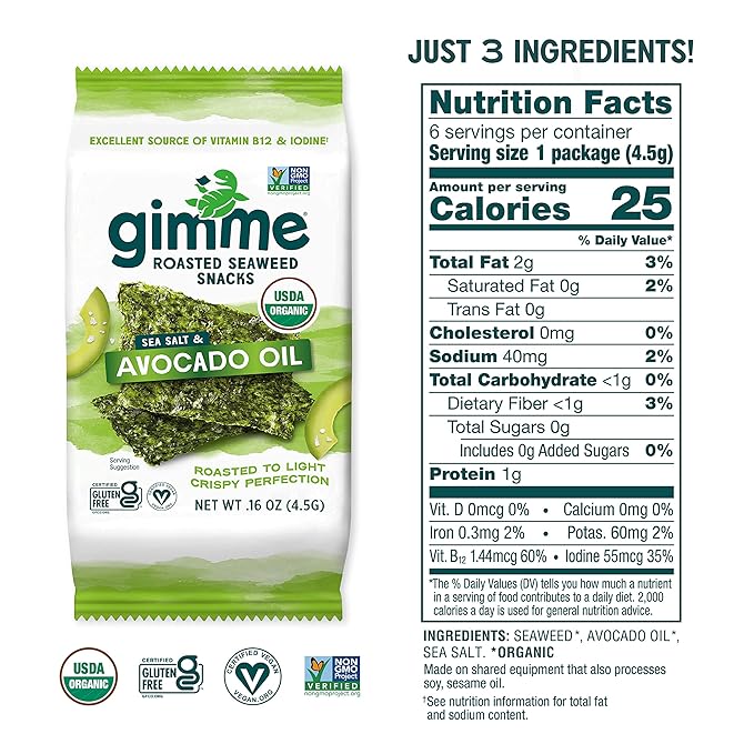 Gimme Roasted Seaweed Snacks Sea Salt & Avocado Oil, 0.16 oz