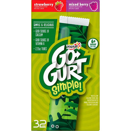 Yoplait Go-Gurt Simple Low Fat Yogurt, Variety Pack, 2.25 oz, 32 ct