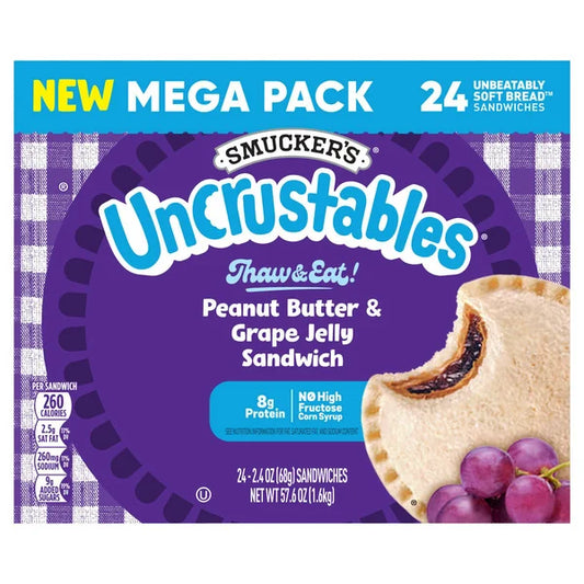Smucker's Uncrustables, Peanut Butter & Grape Jelly Sandwich, 2.4 oz, 24 ct