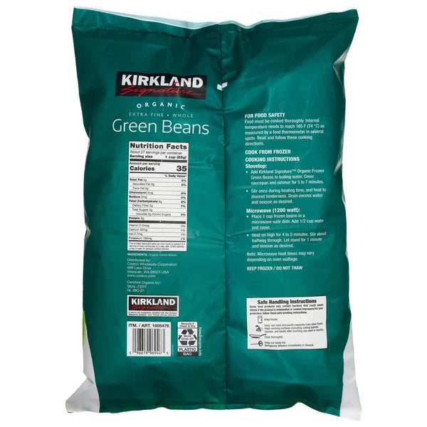 Kirkland Signature Organic Extra Fine Whole Green Beans, 5 lb