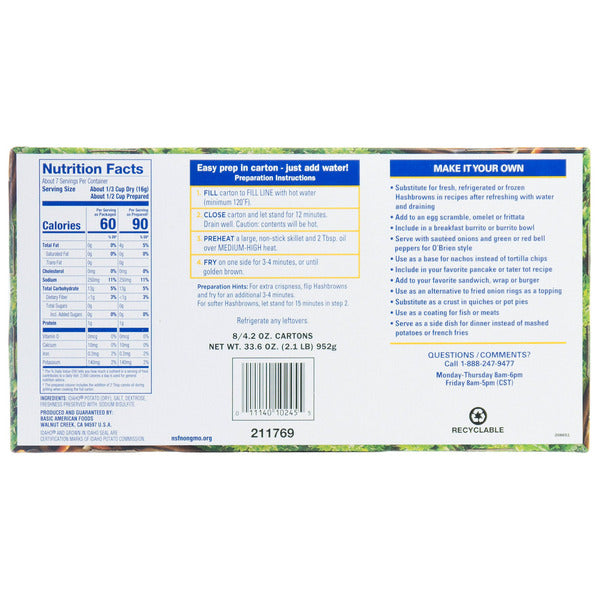 Idaho Spuds Golden Grill Hashbrown Potatoes, 4.2 oz, 8-count