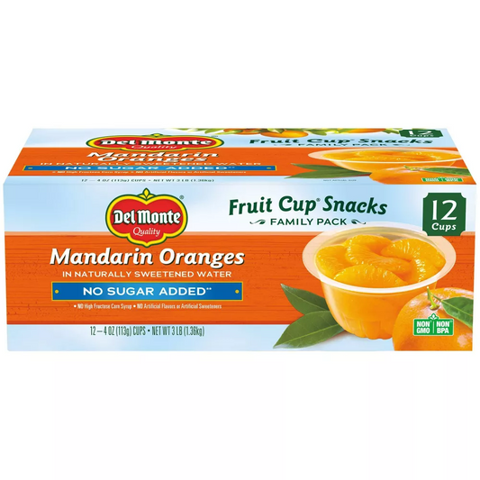 Del Monte Mandarin Oranges Fruit Cup Snacks, 3 lbs