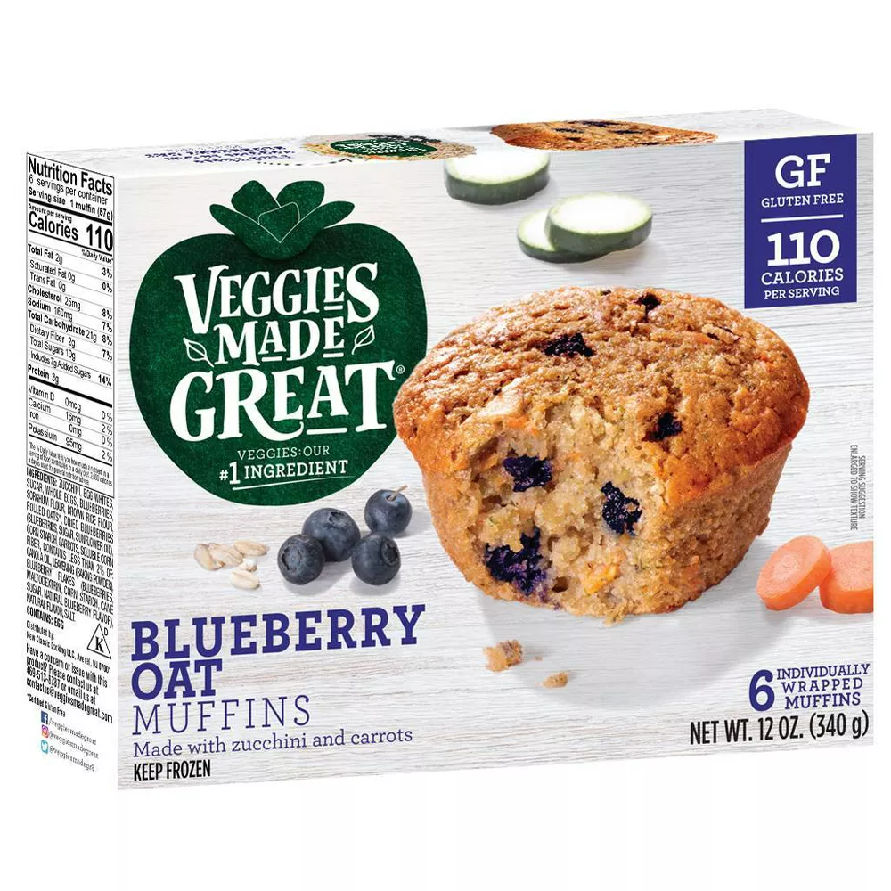 Veggies Made Great - Garden Lites Gluten Free  Frozen Blueberry Oat Muffins - 12oz/6ct