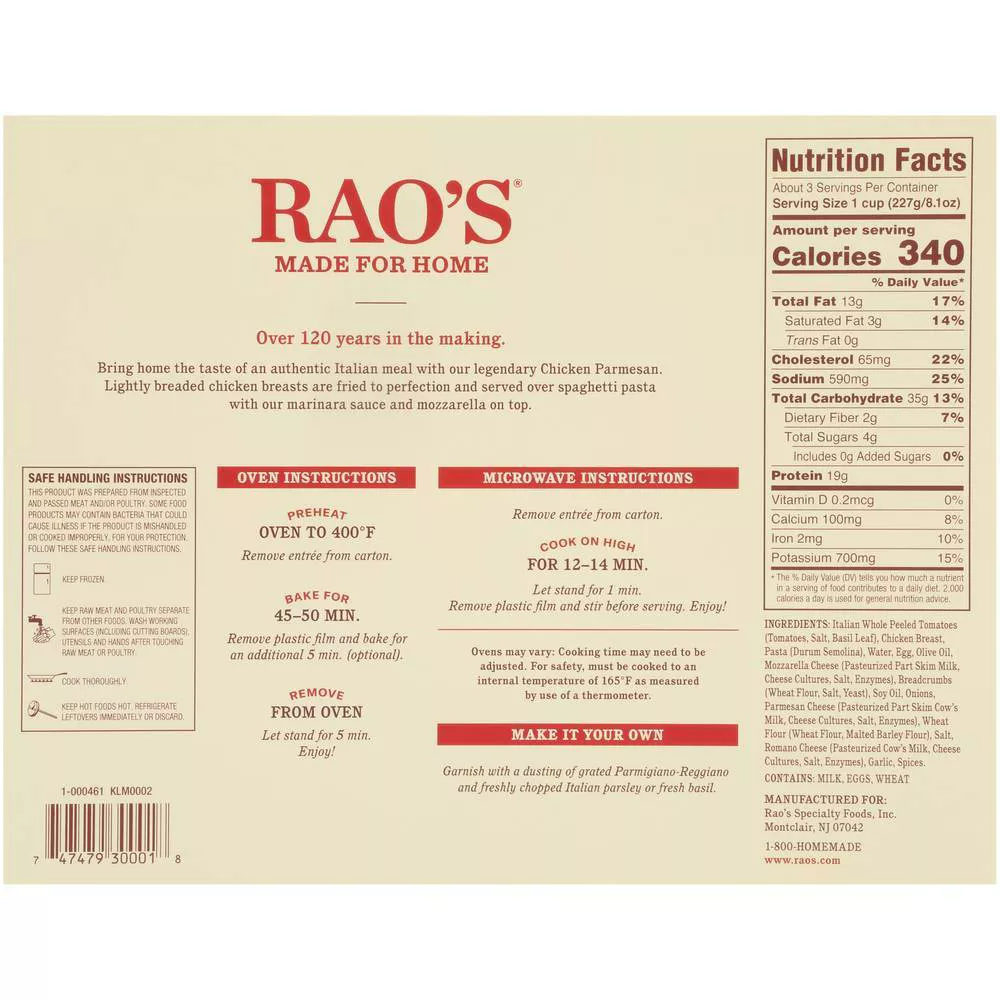 Rao's Made For Home Family Size Frozen Chicken Parmesan, 25 oz