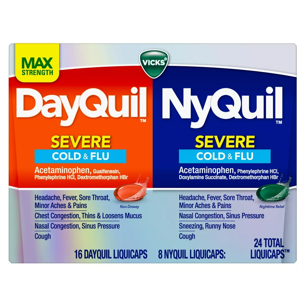 Vicks DayQuil & NyQuil Severe Cold & Flu Relief Liquicaps Acetaminophen, 24 Count