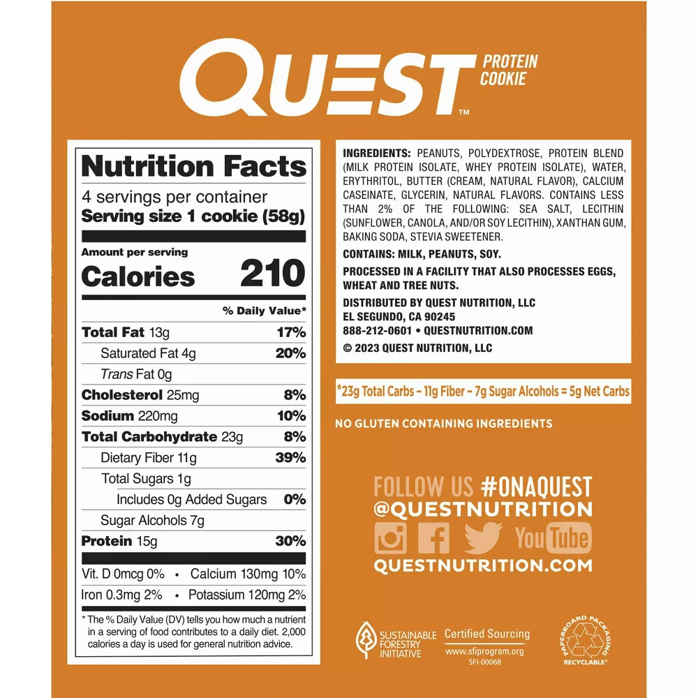 Quest Nutrition Protein Cookie - Peanut Butter, 4 count