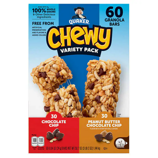 Quaker Chewy Granola Bar Variety Pack 60 ct, 0.84 oz