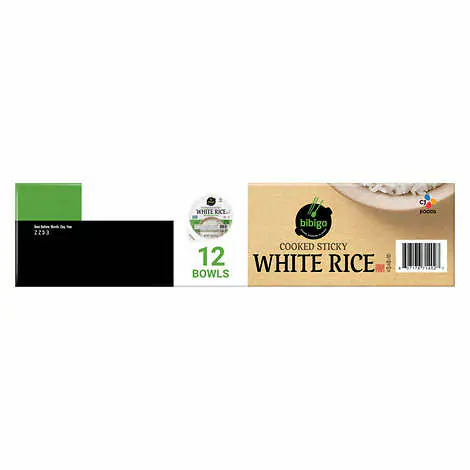 Bibigo Cooked Sticky White Rice Bowls, Medium Grain 12 ct, 7.4 oz