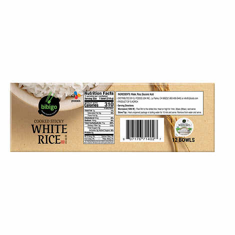 Bibigo Cooked Sticky White Rice Bowls, Medium Grain 12 ct, 7.4 oz