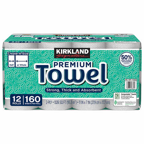 Kirkland Signature Paper Towels, 2-Ply, 160 Sheets, 12-count