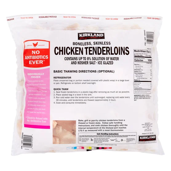Kirkland Signature Chicken Tenderloins, Boneless Skinless, 6 lbs