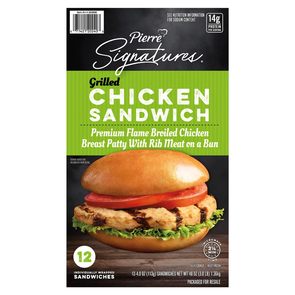 Pierre Signatures Grilled Chicken Sandwich, 4 oz, 12 ct