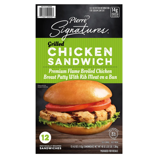 Pierre Signatures Grilled Chicken Sandwich, 4 oz, 12 ct