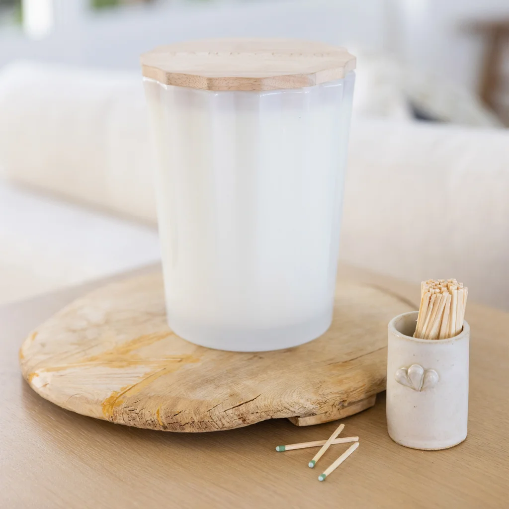 Sand + Fog Spring 57oz. Scalloped Candle with Rubber Wood Lid