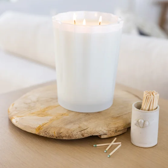 Sand + Fog Spring 57oz. Scalloped Candle with Rubber Wood Lid
