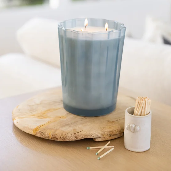 Sand + Fog Spring 57oz. Scalloped Candle with Rubber Wood Lid