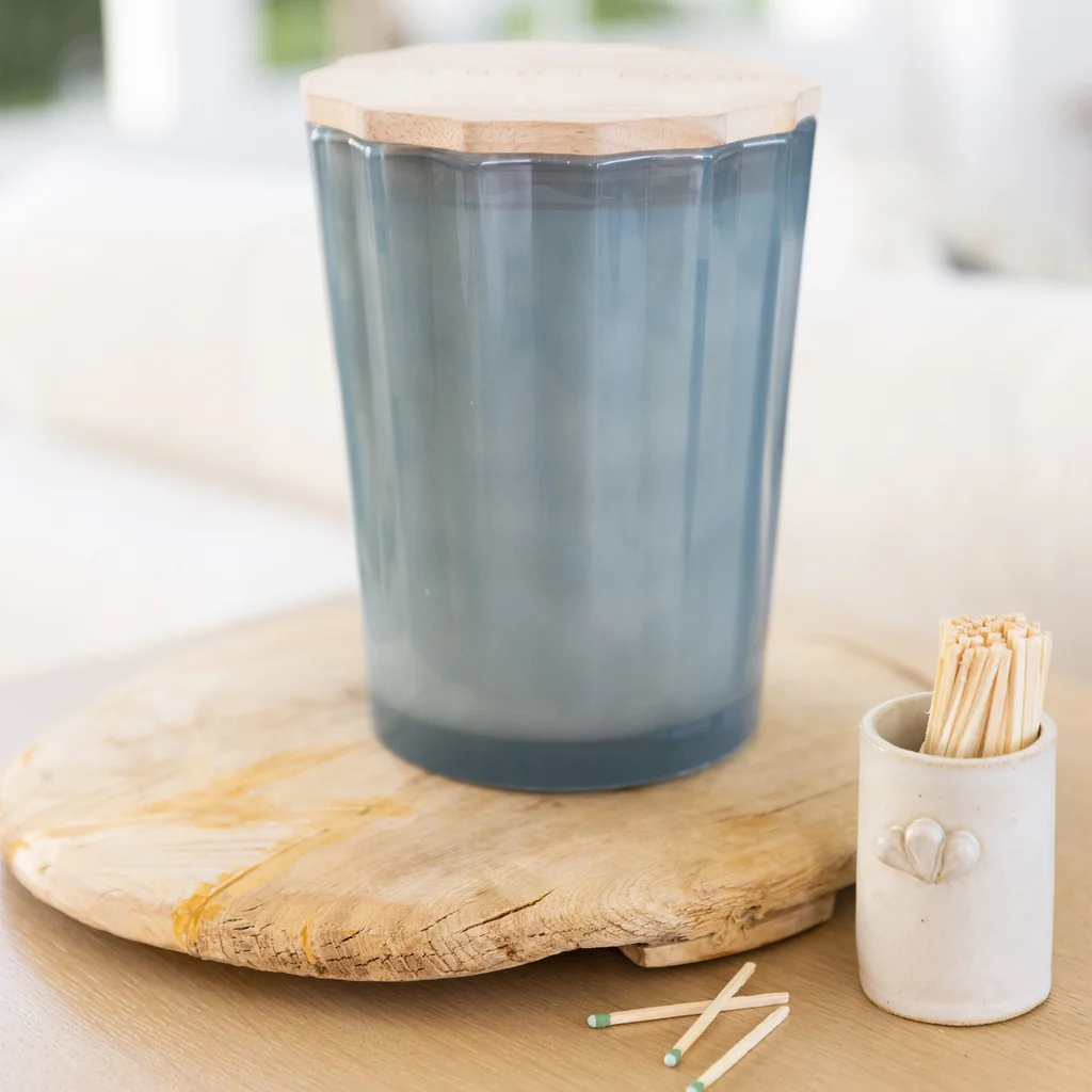 Sand + Fog Spring 57oz. Scalloped Candle with Rubber Wood Lid