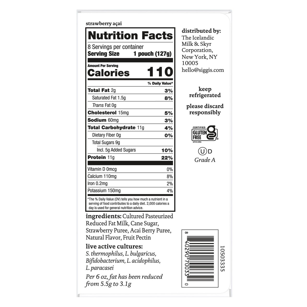 Siggi's Protein Pack Strawberry Acai, 4.5 oz, 8-Count