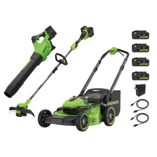 Greenworks 2x24V Mower, Trimmer, Blower Combo Kit with (4) 4ah Batteries*