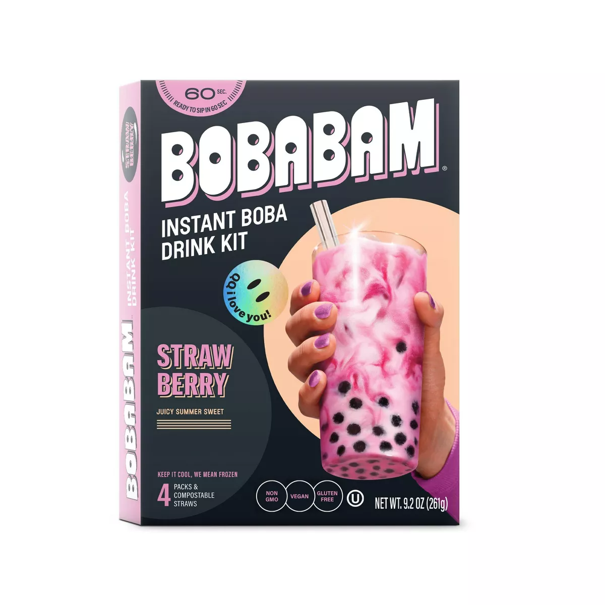 BOBABAM Frozen Instant Boba Pack Strawberry, 4 Count