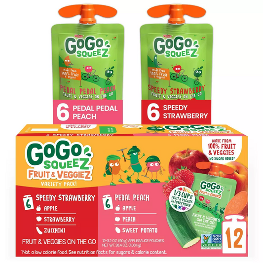 GoGo squeeZ Fruit & VeggieZ Variety Peach & Strawberry, 12 Count