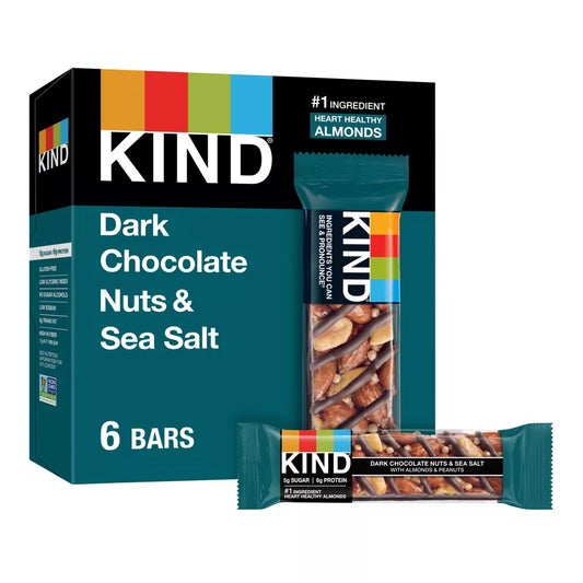 KIND Bars Dark Chocolate Nuts & Sea Salt Gluten Free Snacks, 6 Count