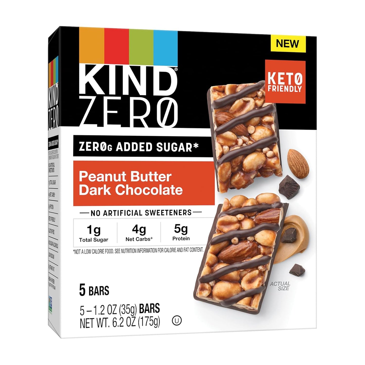 Kind Zero Added Sugar Bars Peanut Butter Dark Chocolate, 5 Count