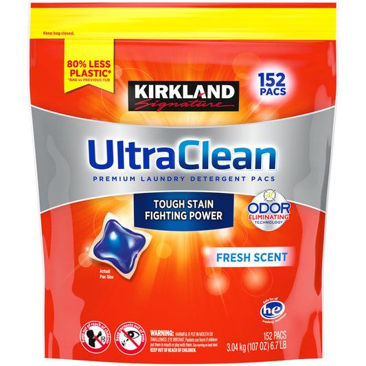 Kirkland Signature UltraClean Laundry Detergent Pacs, HE Compatible, Fresh Scent, 152 ct