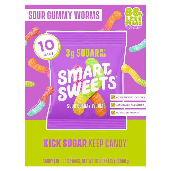 SmartSweets Sour Gummy Worms, 1.8 oz, 10-count