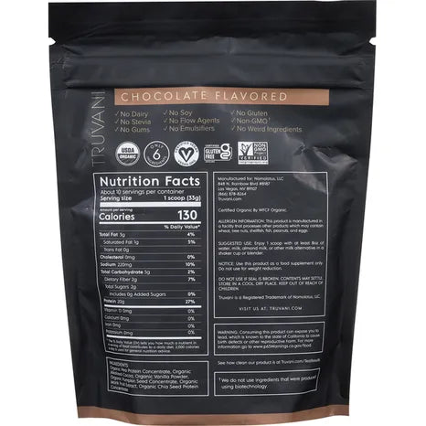 Truvani Organic Chocolate Plant Based Protein, 11.82 oz