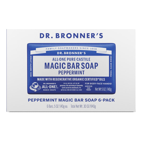 Dr Bronner's Pure Castille Peppermint Bar Soap, 6-pack